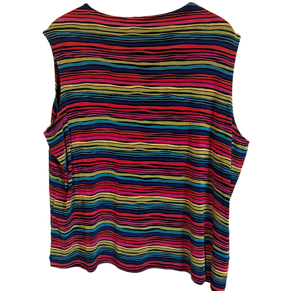 Laura Ashley Sleeveless Tank Rainbow Striped Top Multicolor Womens Plus 2X - Picture 2 of 8